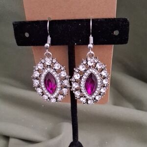Paparazzi Silver and Pink Dangle Earrings with Starburst Design